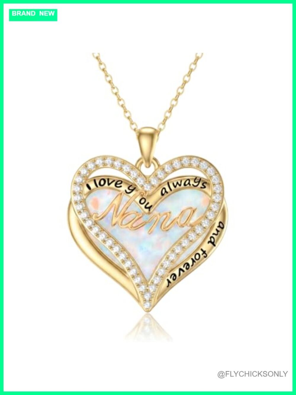 Opal Heart Pendant Necklace 14K Gold Plated "I Love You Nana" Gift for Women